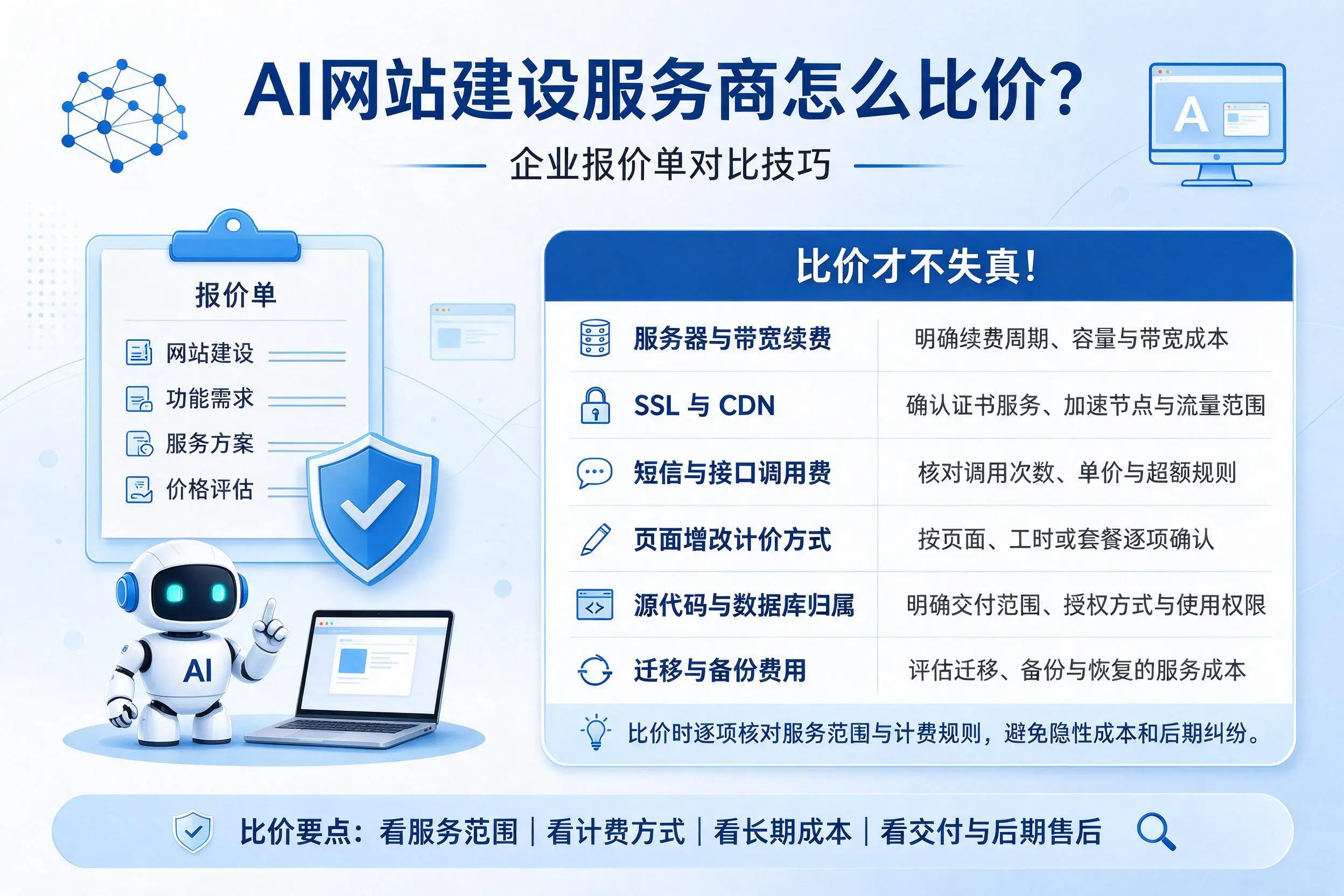 AI网站建设服务商怎么比价?黄山企业报价单对比技巧