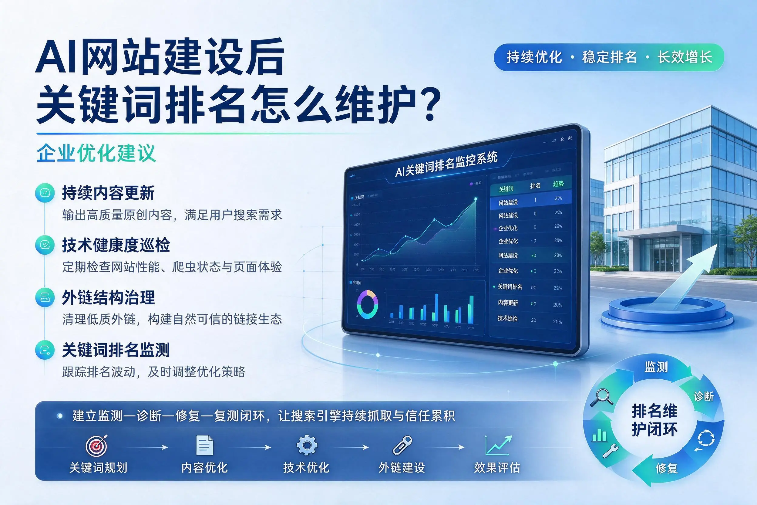 AI网站建设后关键词排名怎么维护?黄山企业优化建议